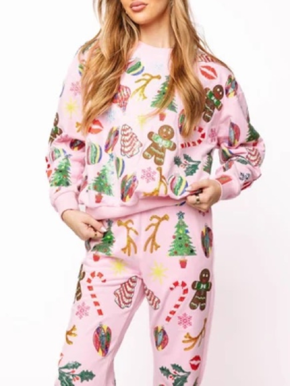 Queen of Sparkles SET! Pink Christmas Icons Sweatshirt and Sweatpants. Both XS